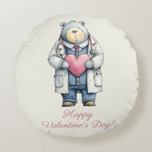 Coussins Ronds Ours médecin Saint-Valentin cœur art