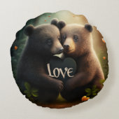 Coussins Ronds Ours mignons en amour s'étreignant (Dos)