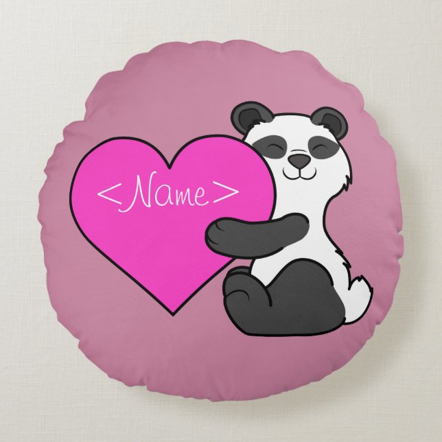 Coussins Ronds Ours panda de Saint-Valentin avec le coeur rose (Devant)
