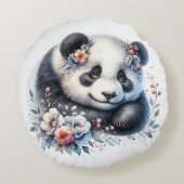 Coussins Ronds Ours Panda mignonne et fleurs (Dos)