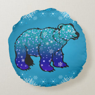 Coussins Ronds Ours polaire et flocons de neige