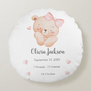 Coussins Ronds Ours rose personnalisé pour bébé fille