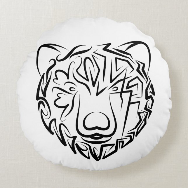 Coussins Ronds Ours tribal noir et blanc (Devant)