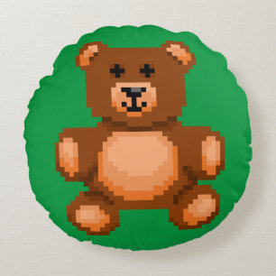 Coussins Ronds Ours vintage en tourbe - Pixel Art