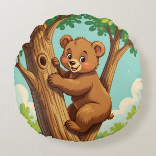 Coussins Ronds Ourson mignon grimpant à un arbre
