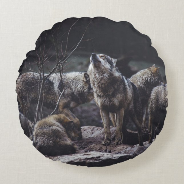 COUSSINS RONDS PACK DE LOUPS EN FORMATION ROCK (Devant)