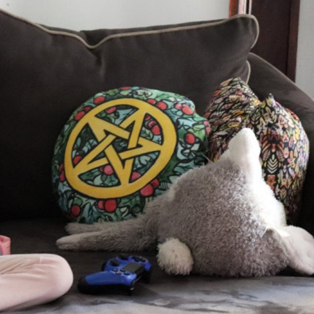 Coussins Ronds Pagan Yule Pentagram (Créateur téléchargé)