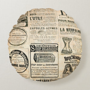 Coussins Ronds Page de journal avec publicité - Vintage engrave