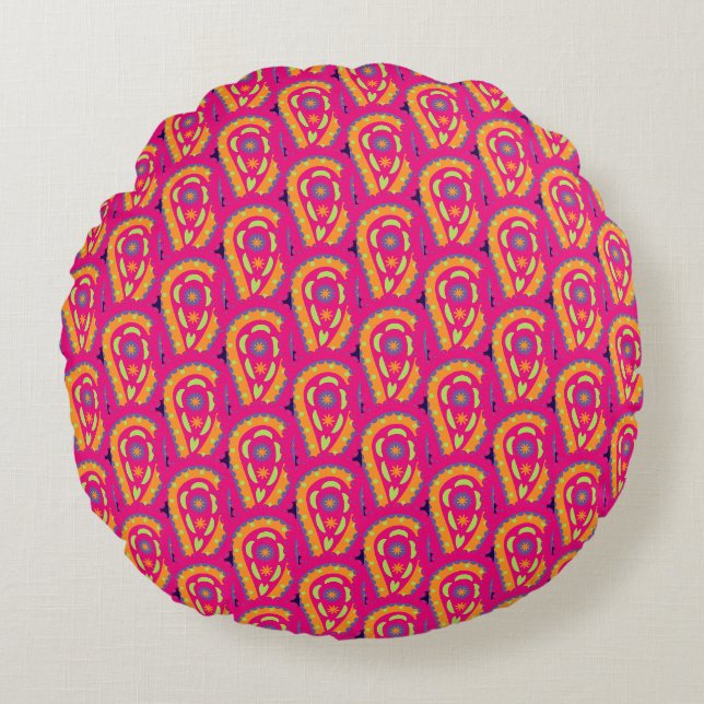Coussins Ronds Paisley coloré (Devant)