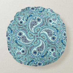 Coussins Ronds Paisley en bleu bébé