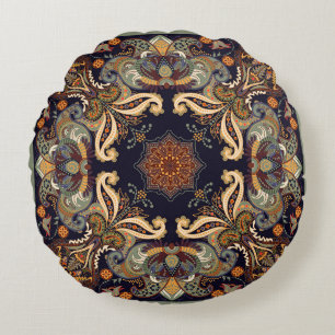 Coussins Ronds Paisley Floral : Batik Shawl Elegance.
