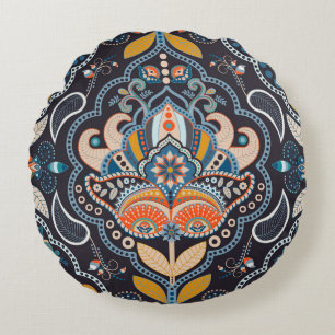Coussins Ronds Paisley Floral : Motif indien foncé