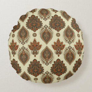 Coussins Ronds Paisley floral, motif vintage textile asiatique.