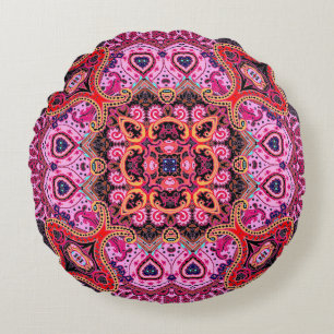 Coussins Ronds Paisley multicolore, design d'impression d'écharpe