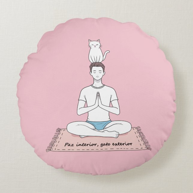 Coussins Ronds Paix Intérieure, Chat Extérieur (Devant)
