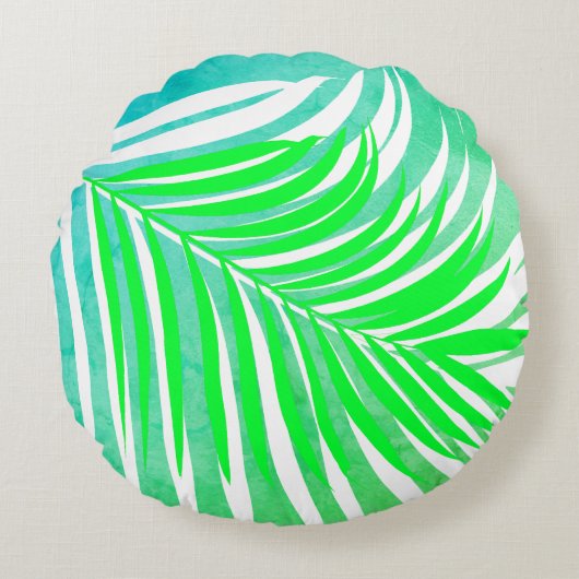 Coussins Ronds Palm Feuille Motif Vert Turquoise bleu Tropical Ca (Devant)