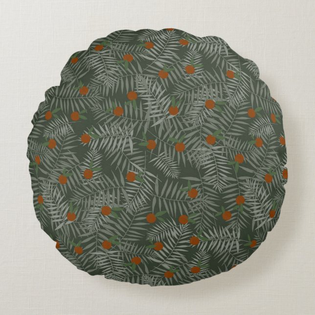 Coussins Ronds Palm Feuilles & Oranges (Devant)