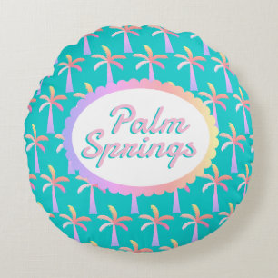 Coussins Ronds Palm Springs Retro Palms Turquoise Tropical Palms