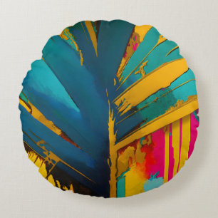 Coussins Ronds Palme d'Or – Énergie Tropicale Abstraite