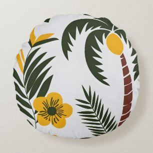 Coussins Ronds Palme tropicale minimaliste et motif floral