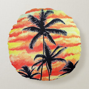 Coussins Ronds Palmiers de Coco-Coques Couchés De Soleil Hawaïen