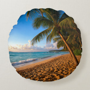 Coussins Ronds Palmiers Plage Tropicale Coucher de Soleil