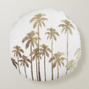 Coussins Ronds Palmiers tropicaux d'or fascinant sur le blanc