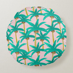 Coussins Ronds Palmiers tropicaux : Motif d'été d'aquarelle