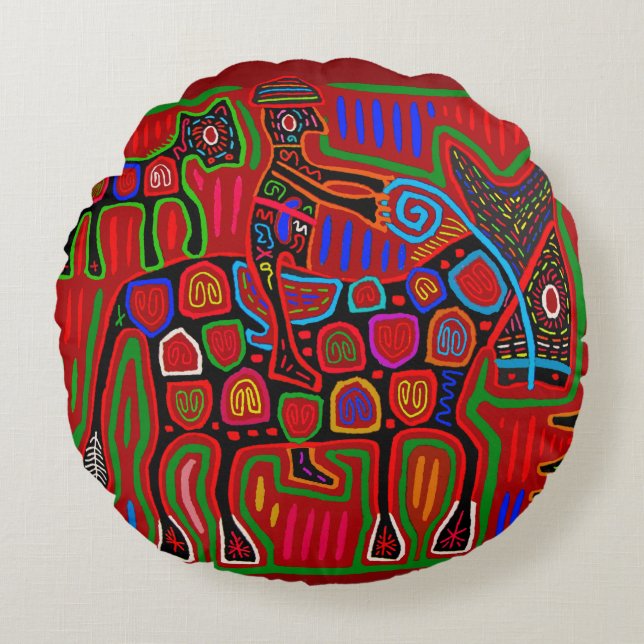 Coussins Ronds Panama Mola - Sauvez une balade à cheval sur un co (Devant)