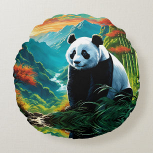 Coussins Ronds Panda Bear dans les nuages