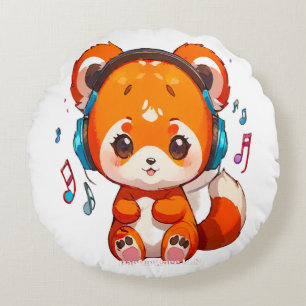 Coussins Ronds Panda écoutant de la musique Kpop