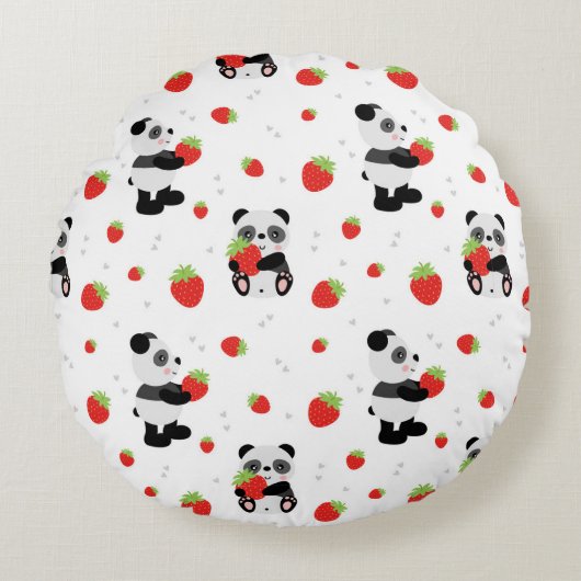 Coussins Ronds Panda fofo com morango (Devant)