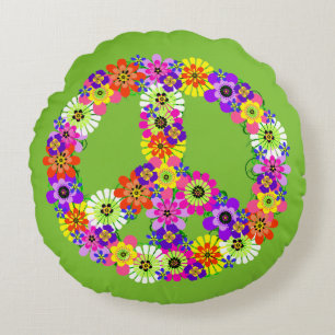 Coussins Ronds Panneau de paix Floral en vert