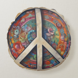 Coussins Ronds Panneau de Paix Pop Art