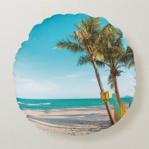 Coussins Ronds Panneaux de surf sur la plage lancer oreiller