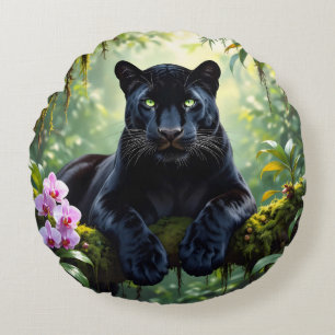 Coussins Ronds Panthère noire dans la jungle