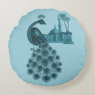 Coussins Ronds Paon Bleu Romantique