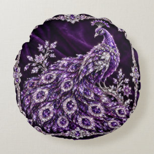 Coussins Ronds Paon de cristal violet de luxe