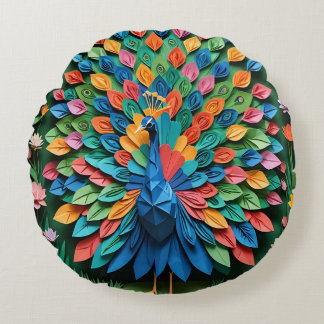 Coussins Ronds Paon en origami 