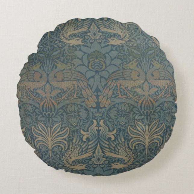 Coussins Ronds Paon et Dragon par William Morris (Devant)