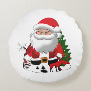 Coussins Ronds Papa Claus avec un renne