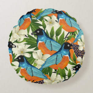Coussins Ronds papaye tropicale et motif d'oiseaux.