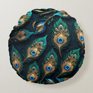 Coussins Ronds Papercut Peacock Feathers Motif