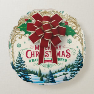 Coussins Ronds Papier cadeau de Noël Vintage