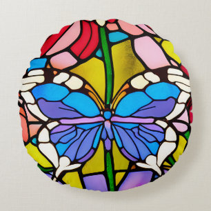 Coussins Ronds Papier de verre papillon d'art
