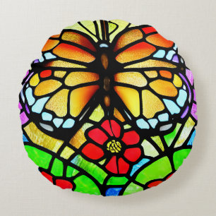Coussins Ronds Papier de verre papillon d'art