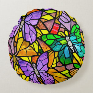 Coussins Ronds Papier de verre papillon en verre coloré