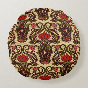 Coussins Ronds Papier peint à fleurs Art Nouveau.