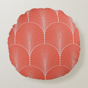 Coussins Ronds papier peint art déco rouge et gris vintage