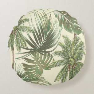 Coussins Ronds Papier peint de palmes Vintages Feuilles tropicale